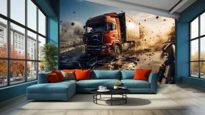 A Truck collision accident on the expressway Wall mural