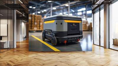 AGV (Automated guided vehicle) in warehouse logistic and transport. Wall mural