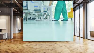 Cleaning Service concept. Cleaners employee removing dirt with equipment in office People clean flooring and clean with lint-free cloth towels or clean hospitals in Asia Wall mural