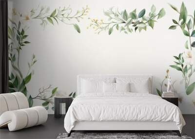 Composition of minimal botanical wedding frame on white background watercolor Wall mural