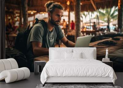 Digital nomads are people who travel freely while working remotely Wall mural