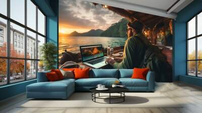 Digital nomads are people who travel freely while working remotely Wall mural