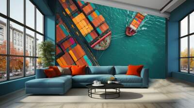 Experience the adrenaline of the shipping industry as two colleagues collaborate  Wall mural