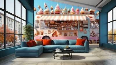 Food truck with ice cream, coffee, drinks, and snacks. Wall mural