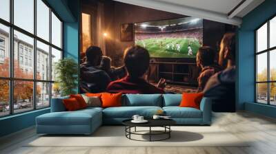 Group of friends watching a football match on TV Wall mural