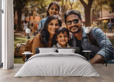 indian families enjoy day outdoors at a city park with a picnic Wall mural