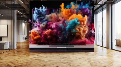 laptop computer with dark screen and color Wall mural