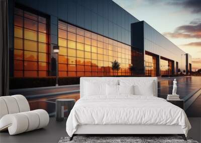 Modern sleek warehouse office building facility exterior architecture. Wall mural