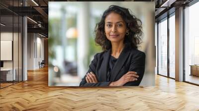 Portrait of a successful business leader indian woman Standing confidently with arms crossed and shows a happy face in the office lightly Wall mural