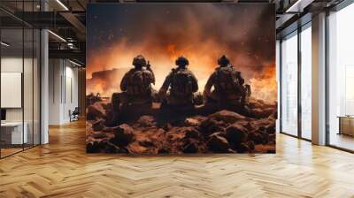 Special Forces Soldiers, Battlefield War Destroyed by bombs and smoke Wall mural