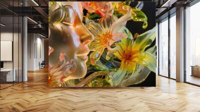 A harmonious fusion of human transparency and floral vibrancy captured in glass art Wall mural