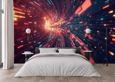 Abstract Futuristic Tunnel of Light with Red and Blue Glowing Lines for Technology Backgrounds Wall mural