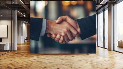 Closeup of Two Businessmen Shaking Hands, Partnership, Agreement, Deal, Success, Teamwork. Wall mural