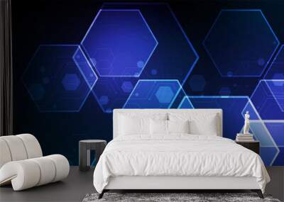 Abstract hexagon pattern background image of high tech communication network technology Wall mural