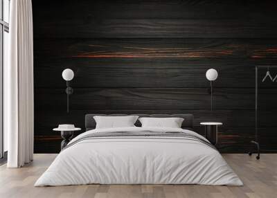 black and orange and dark wood wall wooden plank board texture background in carbon and glowing look Wall mural