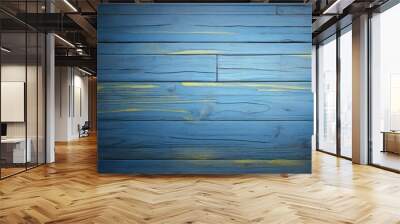 bllue and yellow and bright and dirty wood wall wooden plank board texture background Wall mural