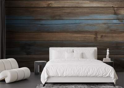 Brown and blue old dirty wood wall wooden plank board texture background with grains and structures Wall mural