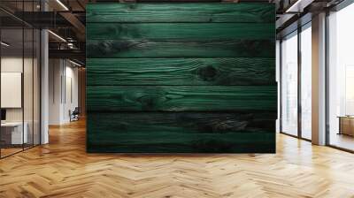 Green and Black and Brown wood wall wooden plank board texture background with grains and structures Wall mural