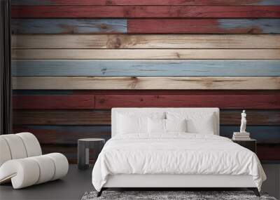 red and white and blue and brown and dark and dirty wood wall wooden plank board texture background	 Wall mural