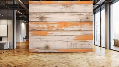 White and orange and brown old used weathered wood wall wooden plank board texture background with grains and structures Wall mural