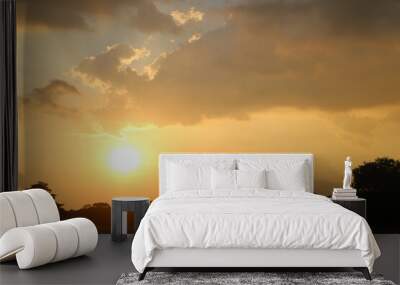 Sunset sky for background or sunrise sky and cloud at morning. Wall mural