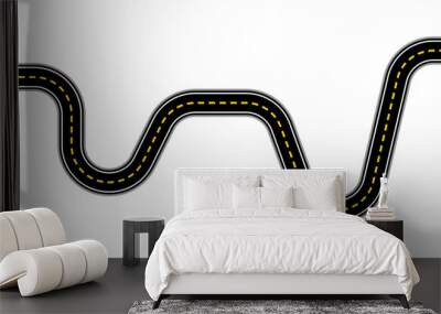 Asphalted road track highway car winding road with yellow lines flat style illustration Wall mural