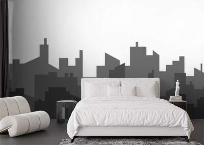 Flat monochrome cityscape skyline building silhouette illustration vector decoration Wall mural