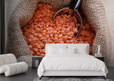 Close-up on raw orange coral lentils Wall mural