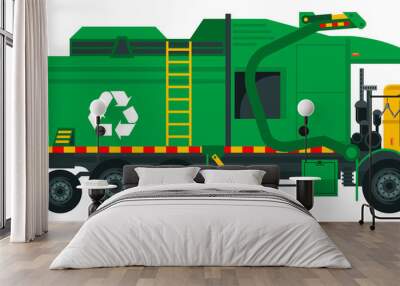 Vector illustration of garbage truck isolated on white background Wall mural