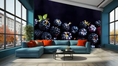 blackberries , background of ripe blackberries Wall mural