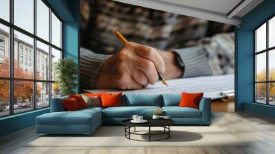 Conscientious Senior Reviewing and Signing Critical Financial Documents for Retirement and Estate Planning Wall mural