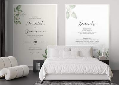 Elegant double sided wedding invitation with watercolor floral Wall mural