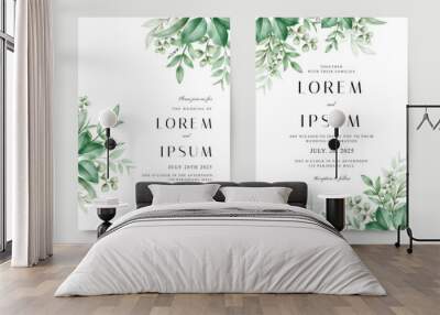 Elegant wedding invitation with green leaves decoration Wall mural