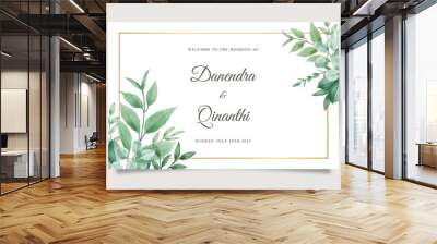 Elegant wedding welcome sign template with green leaves Wall mural