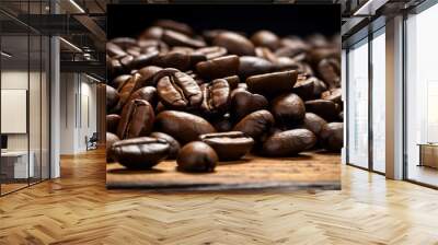 Roasted coffee beans on wood table Wall mural