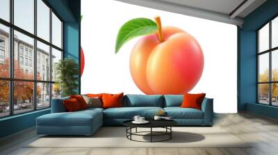 A vibrant 3D icon set featuring fresh peaches with a transparent background, perfect for culinary, nutrition, and seasonal themes. Wall mural