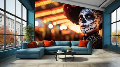 Bold Male in Sugar Skull Makeup, day of the dead concept Wall mural