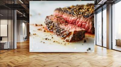 Close up shot of a Peppercorn Crusted Sirloin Steak on a clean white surface Wall mural