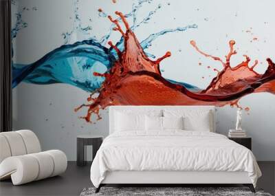 Dynamic splash of blue and red water creates a visually striking image, ideal for art, design, and creative projects Wall mural