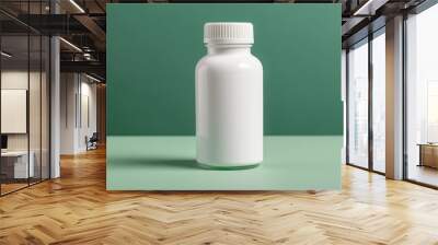 Plain white medicine bottle on a green background with minimalist clean design concept Wall mural