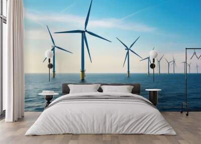 Wind turbines adorning the sea, a transformation of natural forces into power. Wall mural