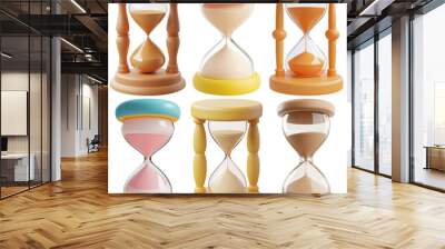 Vintage hourglass timers set isolated on transparent background Wall mural