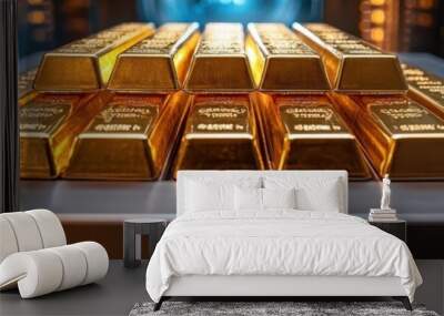 Gold bars in a futuristic vault, security and wealth, luxury concept Wall mural