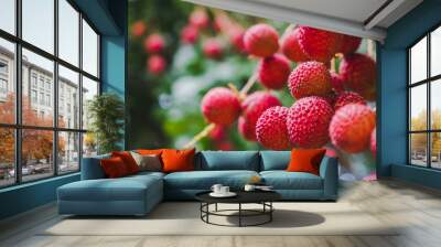 Close up ripe lychee fruits on tree in the plantation,Thailand Wall mural