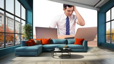 Stressed Asian business people with 2 laptops Wall mural