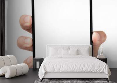 Hand holding smartphone with blank screen, mock-up for application mobile, PNG transparent. Wall mural