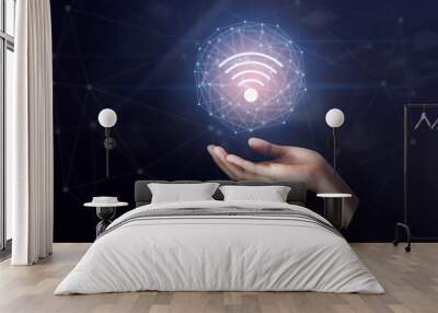 Hand holding wifi network connection icon. Innovation technology concept. Wall mural