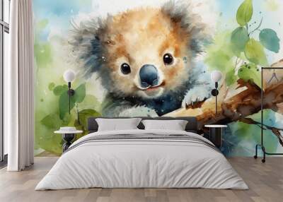 Koala, water color, drawing, vibrant color, cute Wall mural