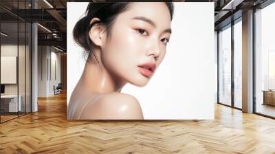 Beautiful portrait asian Korean woman makeup of cosmetic, beauty of happy girl with face smile attractive isolated on white background, perfect with wellness and healthcare concept. Wall mural