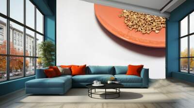 Peeled Sunflower seeds in orange ceramic plate.Sunflower seeds snack ready to eat. Wall mural